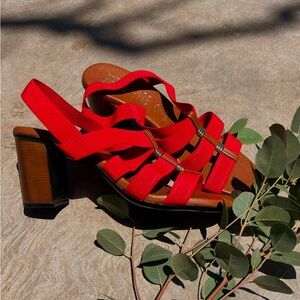 ITALIAN SHOEMAKERS | Red Strappy Textile Mule Heel Sandal Shoes Italy 8.5